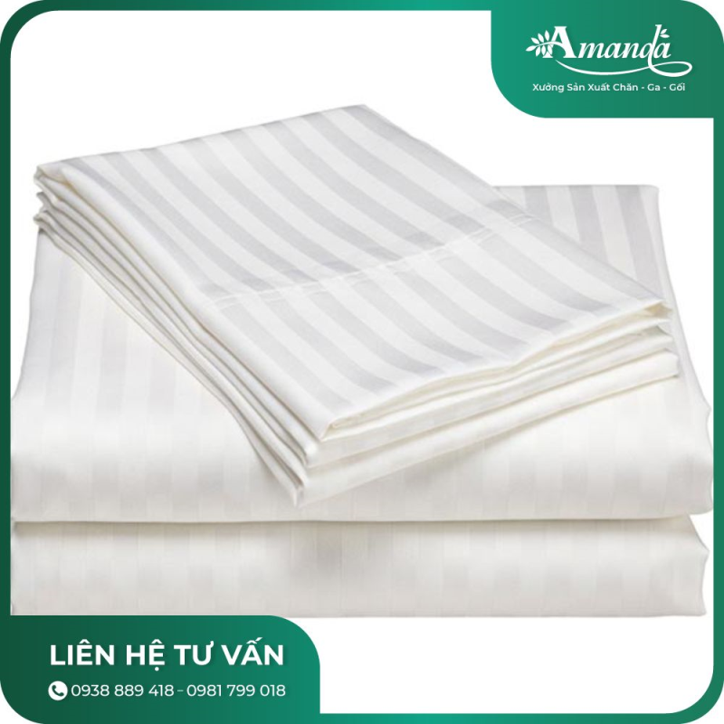 Bộ Ga Bọc Nệm Khách Sạn CVC T300 Trắng Sọc