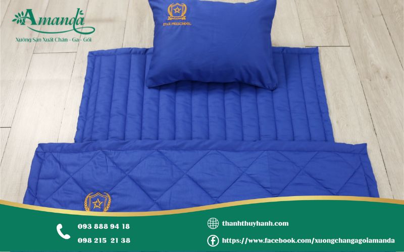 Trọn bộ mền gối học sinh màu xanh dương