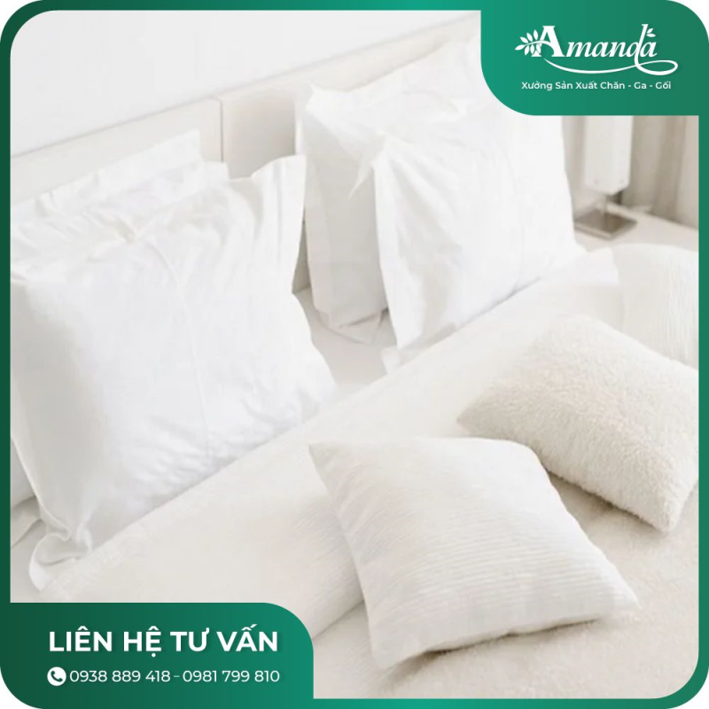 Bộ Ga Bọc Nệm Khách Sạn Vải CVC T200 trắng trơn)