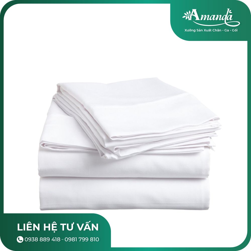 Bộ Ga Bọc Nệm Khách Sạn Vải CVC T200 trắng trơn