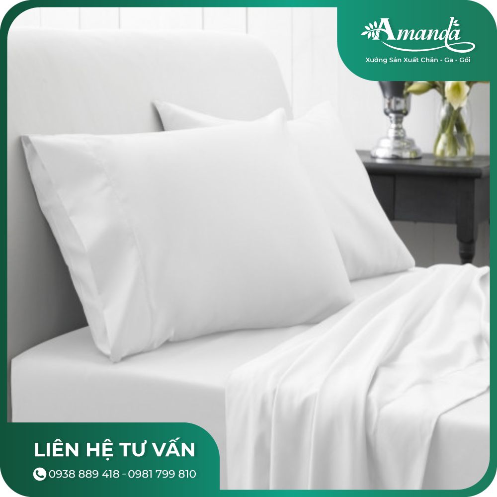 Bộ Ga Bọc Nệm Khách Sạn Vải CVC T200 trắng trơn